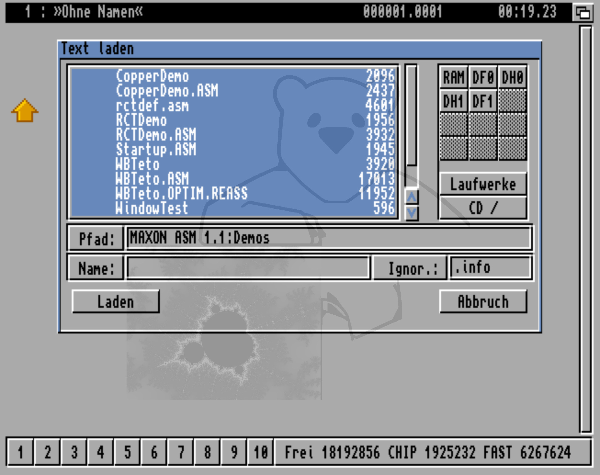 Maxon MaxonASM Assembler V1.1 - Programmstart und Dateiauswahl